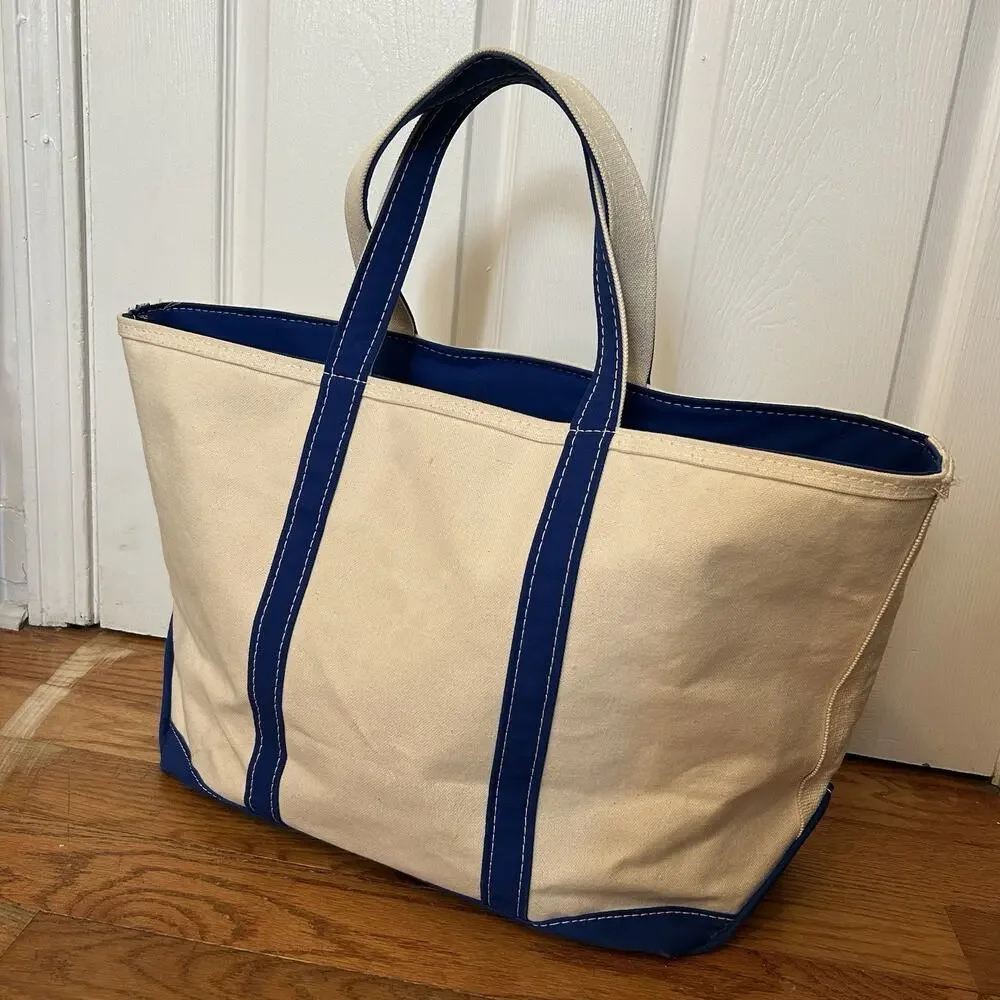 Vintage Ll Bean Boat And Tote Canvas Huge Large Blue Zip Bag Made In USA
